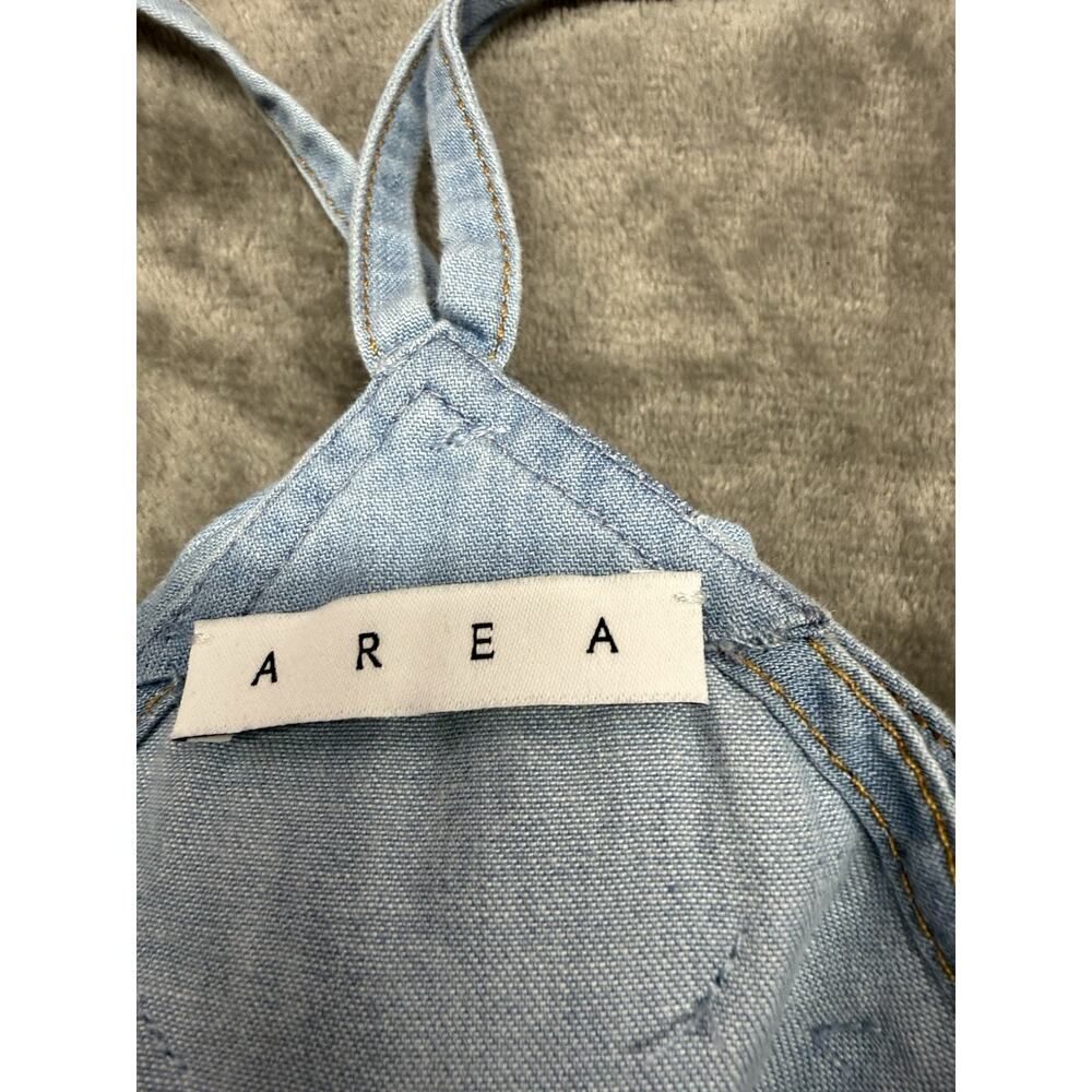 AREA Floral Appliqué Denim Halter Top Super Light Blue Medium 100% Cotton - Picture 11 of 12